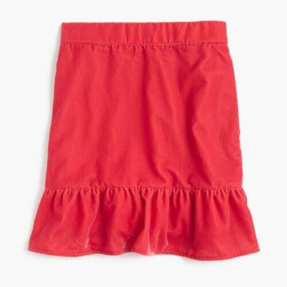 J. Crew Red Velvet Ruffle Trim Skirt NWT MED